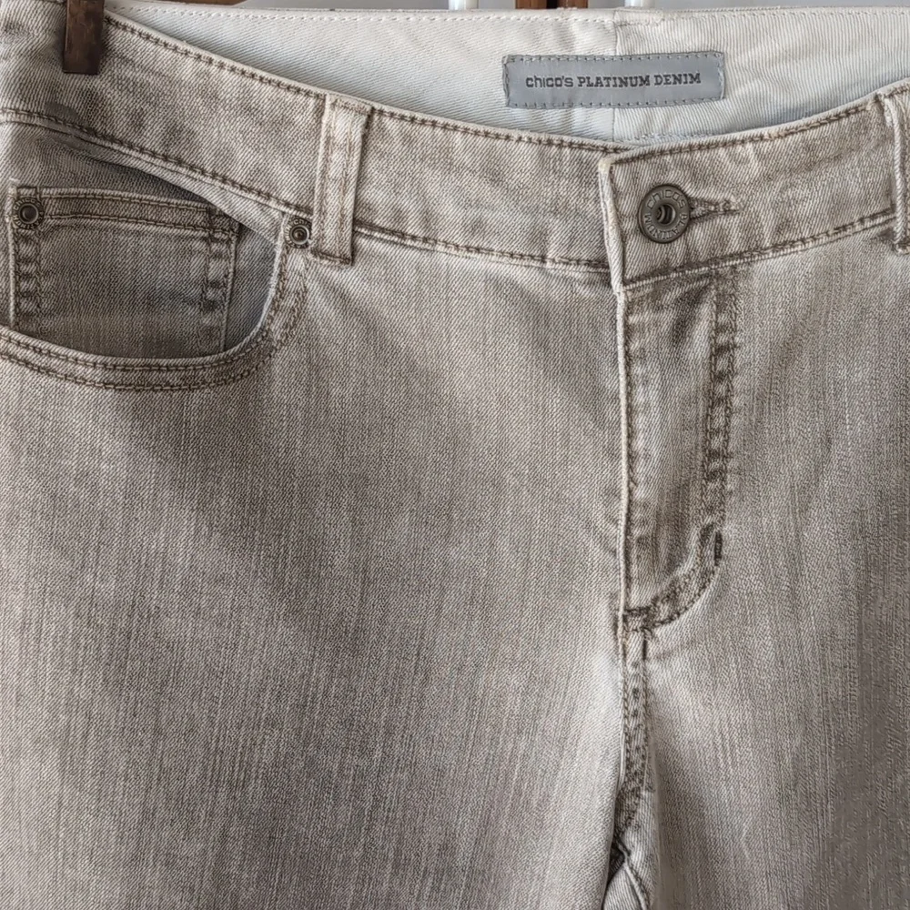 Chico's Platinum Denim Ultimate Fit Flare Leg Jeans 6 Pigment Khaki